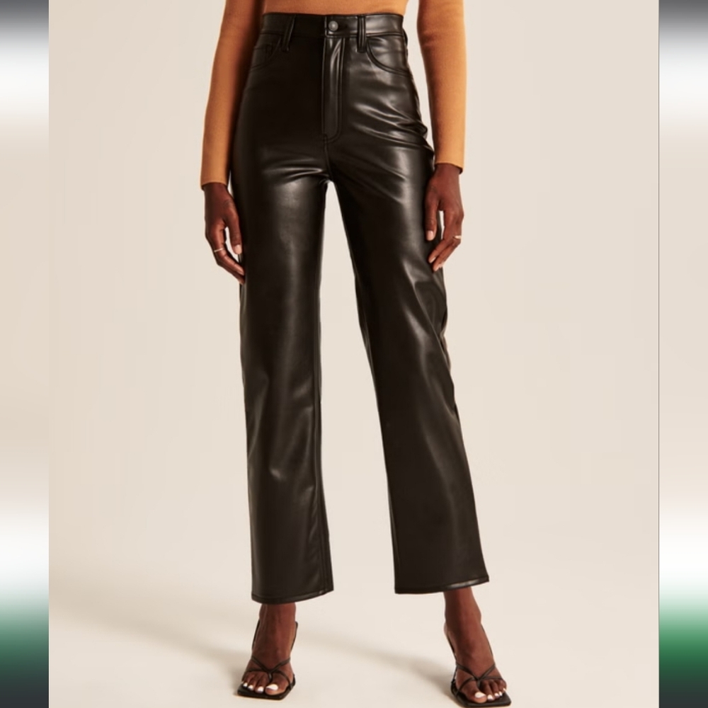 Abercrombie & Fitch Black Vegan Leather Ankle Straight Ultra High Rise Pants